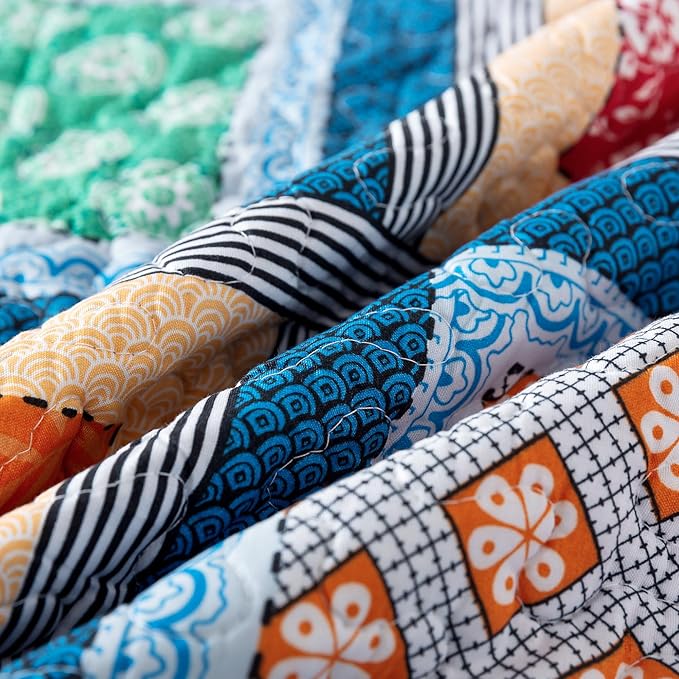 NEWLAKE Quilt Bedspread Sets - Bohemian Farmhouse Pattern Reversible Coverlet Set, Queen Size