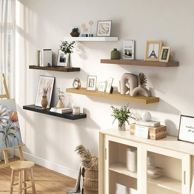 Dreamland 32 Inches Floating Shelves for Wall, 9.3" Deep Long Floating Shelves Set of 2, Large Display & Storage Shelf, Wall Shelf for Bathroom Bedroom Living Room Kitchen Office, Walnut