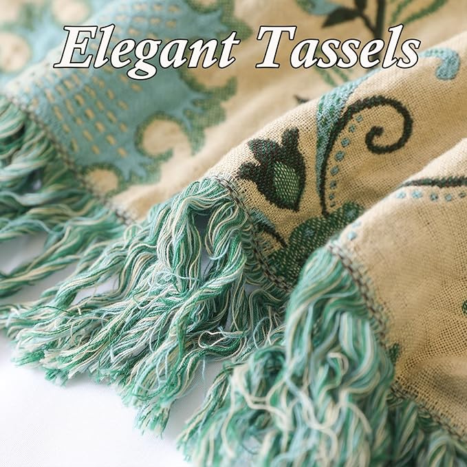 Snycler Boho Throw Blanket for Bed - 100% Cotton Ultra Soft Rustic Quilt - Blue Boho Floral Printed Farmhouse Decor Bed Blankets, 60"×80" All Season Rustic Throw for Sofa Couch Chair