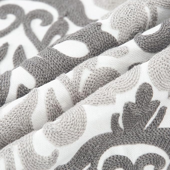 HWY 50 Grey Gray Decorative Throw Pillow Covers 18x18 Inch (1 Piece), Embroidered Cotton Farmhouse Cushion Cover Pillow Case for Sofa Couch Living Room Bed Bedroon, Floral Geometric