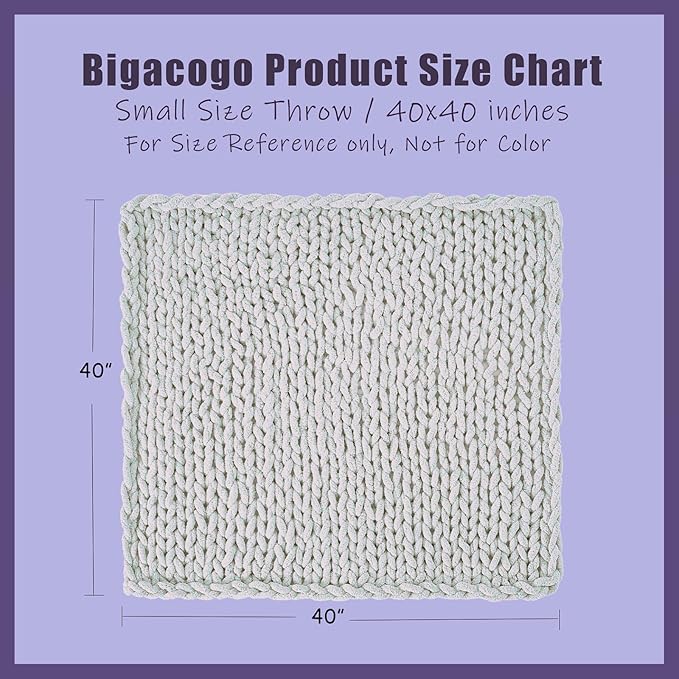 Bigacogo Chunky Knit Throw Blanket for Couch, 40x40 inches, 100% Hand Knitted with Thick Jumbo Chenille Yarn, Cozy Soft Large Rope Knot Cable Crochet Blankets for Sofa Bed Living Room, Bright Blue