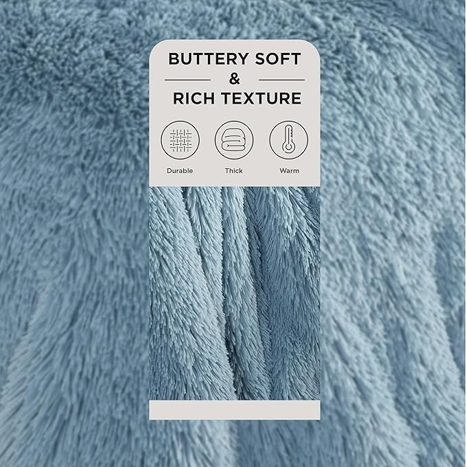 Bedsure GentleSoft Fluffy Light Blue Blankets Queen Size for Bed, Thick Sherpa Faux Fur Fleece Fuzzy Plush Winter Warm Soft Full Queen Blankets, Bedroom Decor Blue Cozy Gifts for Women Men, 90x90