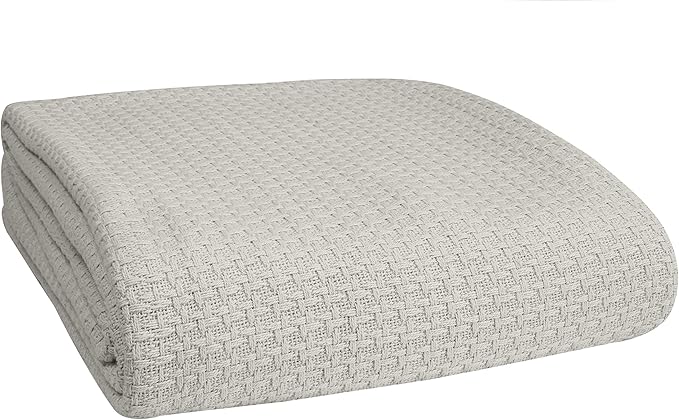 BELIZZI HOME 100% Cotton Bed Blanket, Breathable Bed Blanket Twin Size, Cotton Thermal Blankets Twin, Perfect for Layering Any Bed for All Season, Light Grey