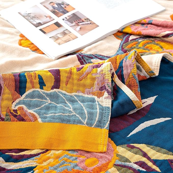 MSGKV Boho Throw Blanket Queen Size 90" x 90" Warm Blanket for Couch and Sofa Blankets Cover for Living Room Summer Throw Cozy Blanket