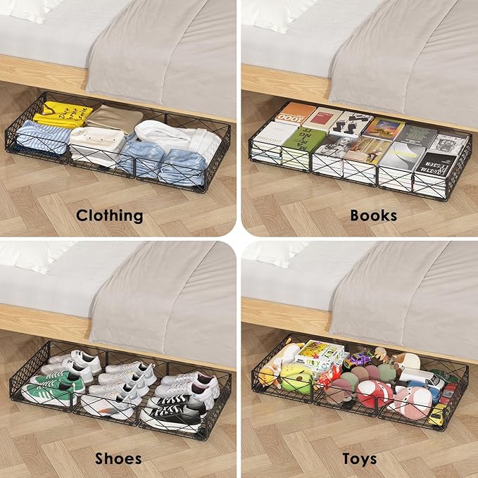 NADAMOO Large Under Bed Storage with Wheels, Low Profile Rolling Under Bed Storage Containers,Foldable Metal Under the Bed Organizer Bins for Bedroom,1 Pack