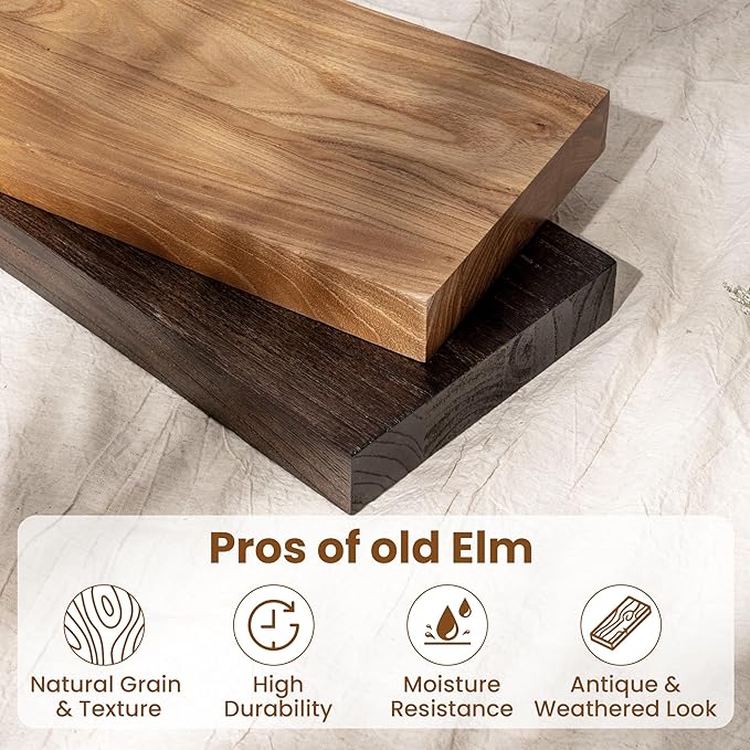 55" Floating Shelves for Wall, Rustic Elm Wood Floating Shelf for Home Decor, Wall-Mounted Display Shelves with Heavy-Duty Bracket, Long Floating Shelf for Bathroom, Kitchen, Natural Color