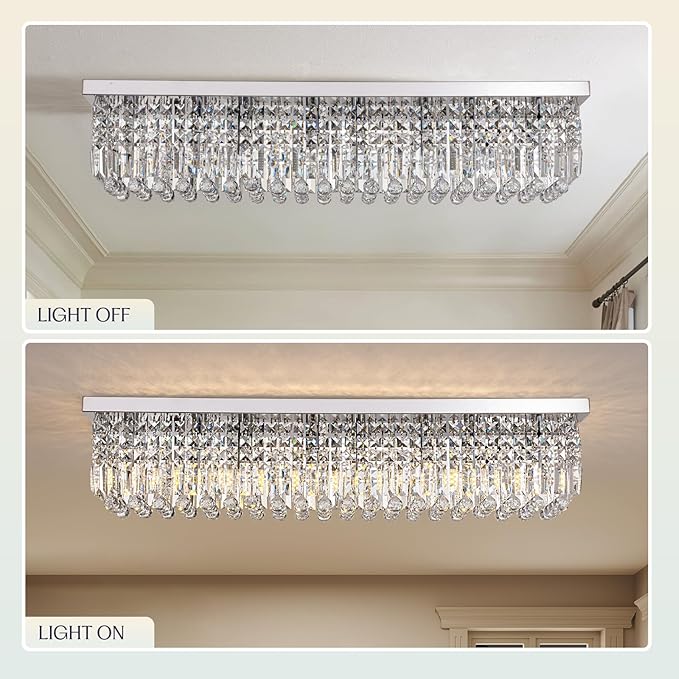 Modern Crystal Chandelier, 8-Lights Rectangle Chandelier Rectangular Flush Mount Pendant Ceiling Light Fixture K9 Crystal Raindrop Chandeliers for Dining Living Room Kitchen Island πππ ππ§ππ‘