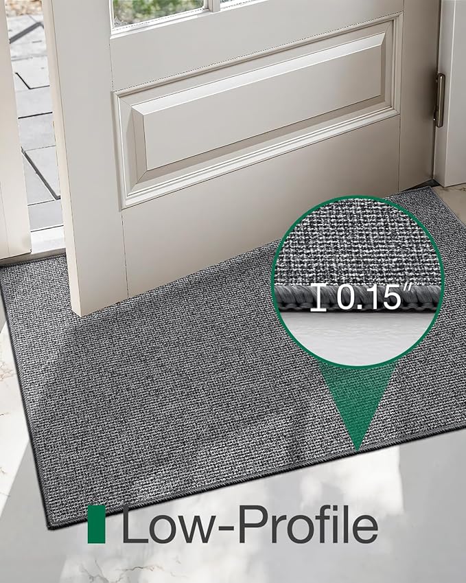 LUMI Indoor Door Mat 24"x36", Ultra Thin Low Profile Non-Slip Doormat for Home Entrance, Absorbent & Stain-Resistant Welcome Mats, Washable Entryway Mat for Front Door, Patio, Porch, Grey