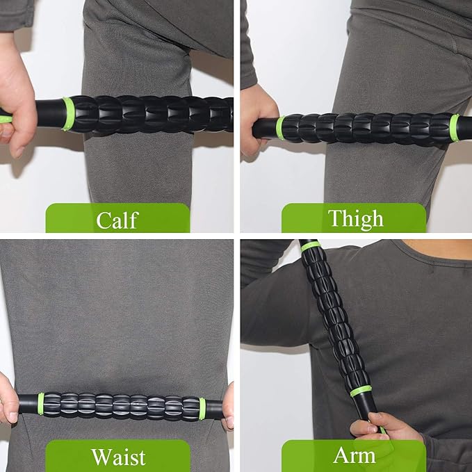 Muscle Roller Massage Roller Stick for Athletes, Help Reducing Muscle Soreness Cramping Tightness Leg Arms Back Calves Muscle Massager(Green - Black- 18 inch)