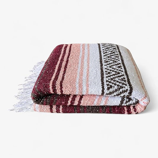 Traditional Handwoven Mexican Blanket, Large Falsa Serape - Soft & Durable Yoga Blanket - Vibrant Beach, Picnic & Camping Blanket - Lightweight Boho Throw 70"x50"