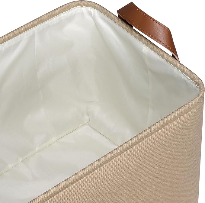 KEEGH Storage Baskets for Organizing, Fabric Storage Bins for Shelves with Leather Handle, Shelf Baskets for Closet Organization, 15" L x 11" W x 10" H, Brown, 4 Pack