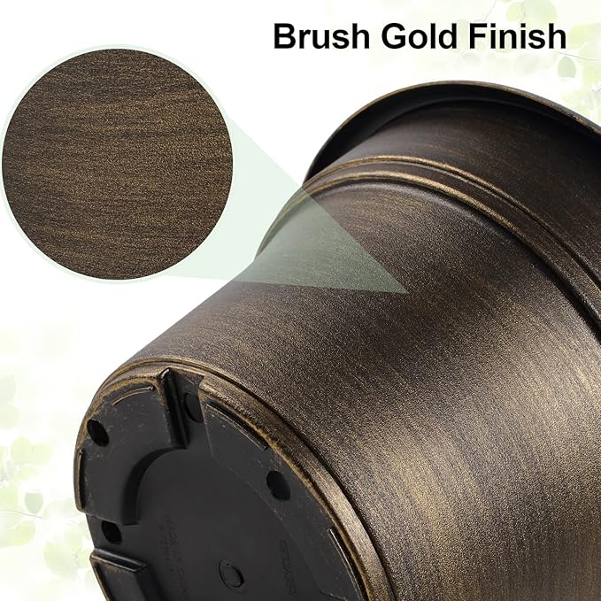 Plant Planters Pots Set of 4 Pack 13 Inch,Large Plastic Flower Pot for Indoor Plants with Drainage Holes & Trays, Resin Decorative Container Sets with Saucer for House Outdoor Garden Plant Dark Gold