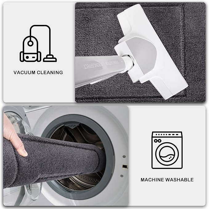 PURRUGS Dirt Trapping Door Mat 24" x 59", Non-Slip/Skid Machine Washable Entryway Rug, Dog Doormat, Super Absorbent Welcome Mat for Muddy Wet Shoes and Paws, Grey