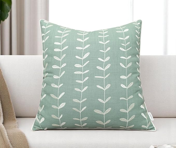 VAGMINE Embroidered Lollipop Cushion Cover - 20x20 Inches Square - 100% Cotton Light Teal Throw Pillow Case - Minimalist Chic Design - Luxury Home Accent for Sofa, Couch, Bed, Office