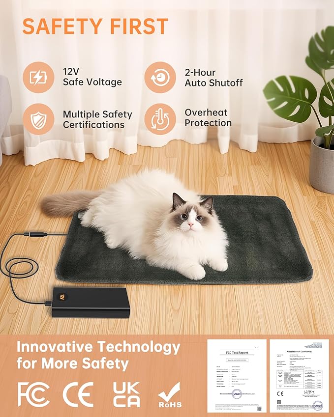 Nano Heating Pad Pain Relief, Far Infrared Heating Electric Pad for Period Cramps Back Neck, Washable, Car, Portable, for Women Mom Elder,12V Safe, Remote 6 Heat&Time(12"x24", Grey)