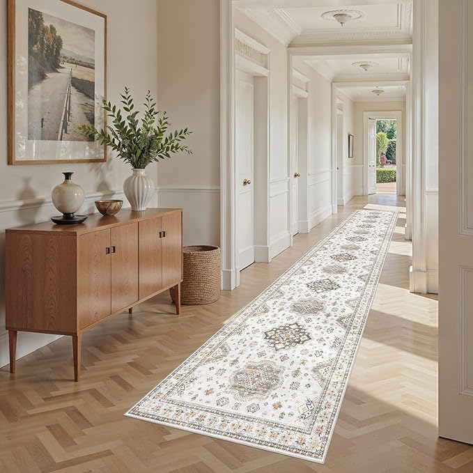 Washable 2.6x14 Runner Rug - Area Rugs Neutral Vintage Distressed Floral Farmhouse Boho Large Soft Floor Rug Indoor Carpet for Hallway Entryway Home - Blue Brown