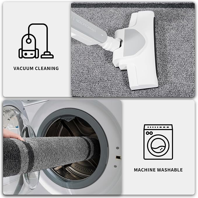 PURRUGS Dirt Trapping Door Mat 24" x 36", Non-Slip/Skid Machine Washable Entryway Rug, Shoes Scraper, Area Rug, Super Absorbent Welcome Mat for Muddy Wet Shoes and Paws, Light Grey & Dark Grey