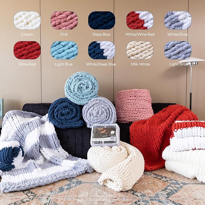 Chunky Knit Blanket - Luxury Soft Cozy 60 * 80 Throw Blanket,100% Woven Blanket Rope Knot Throw Blanket for Couch, Sofa, Home Decor, Gift - Machine Washable(Light Blue)