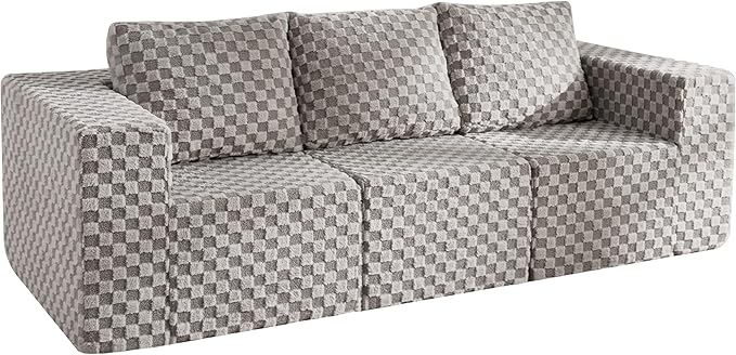 Modular Sectional Sofa 3-Seater Modular Couch with Deep Seat Memory Foam Cloud Chair with Pillows Oversized Sectional Sofa for Living Room Bedroom (Plush Grey, 3-Seater)