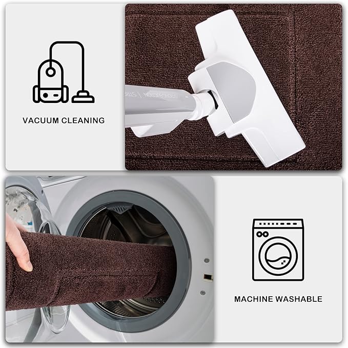 PURRUGS Dirt Trapping Door Mat 24" x 59", Non-Slip/Skid Machine Washable Entryway Rug, Dog Doormat, Super Absorbent Welcome Mat for Muddy Wet Shoes and Paws, Brown