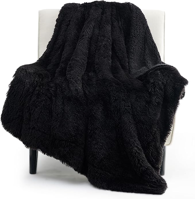 Bedsure GentleSoft Fuzzy Sherpa Faux Fur Twin Blanket Black Cozy Gifts for Women Men, Soft Fleece Plush Warm Minky Thick Blanket Twin Size for Bed, Couch, Dorm Essentials Black Decor Gifts, 60x80
