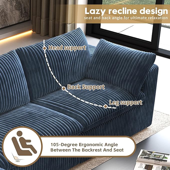 Oversized Modular Sectional Cloud Couch,157.5" U Shaped Modern Sofa with 2 Ottoman and 2 Middle Seats,Upholstered Couches with Corduroy Fabric for Living Room Furniture,No Assembly Required,Blue