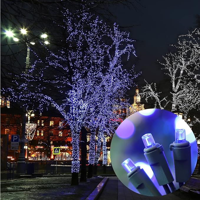 Blue Wide Angle LED Christmas Lights, 64.8 Ft 300 Count, Pack of 3 Strands 21.9 Ft 100 Lights UL Certified Commercial Grade Green Wire 5mm Holiday String Light