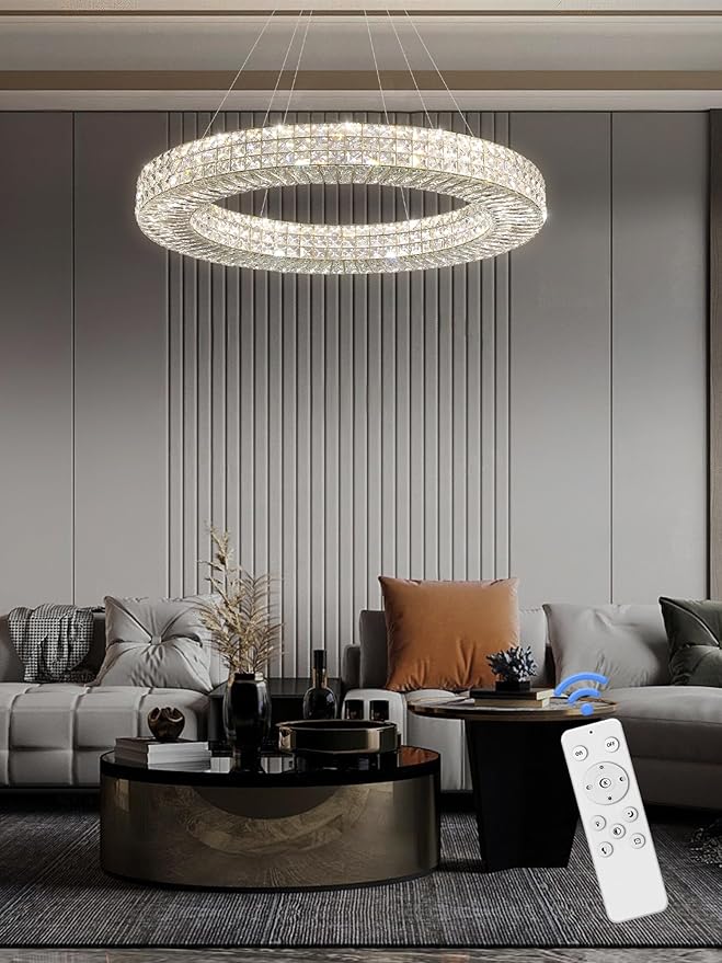 Dia 40" Modern Crystal Chandelier Ring Chandelier Adjustable Height Luxury Crystal Pendant Ceiling Light Fixture for Dining Living Room Bedroom