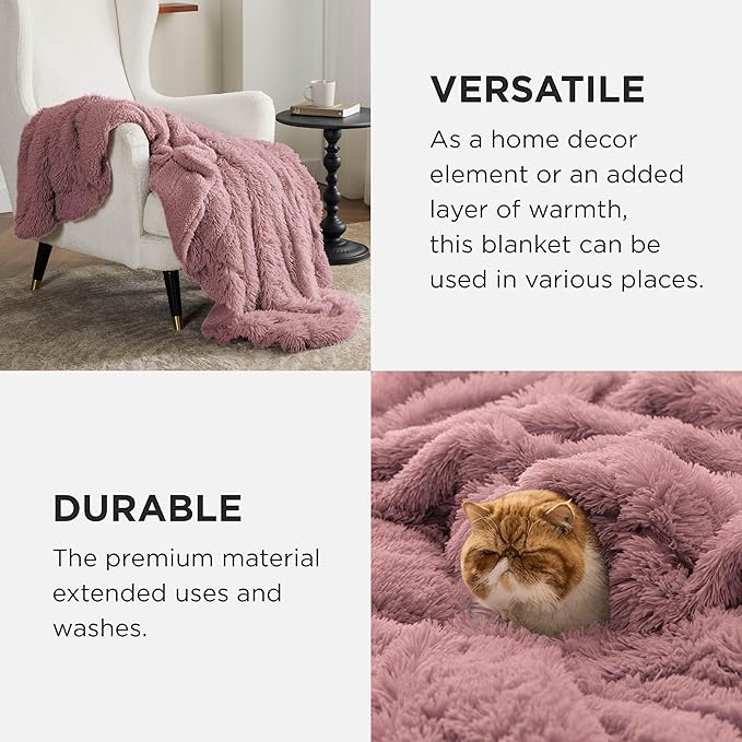 Bedsure GentleSoft Fuzzy Sherpa Faux Fur Twin Blanket Dusty Pink Cozy Gifts for Women Men, Soft Fleece Plush Warm Minky Thick Blanket Twin Size for Bed, Room Dorm Essentials Pink Decor Gifts, 60x80