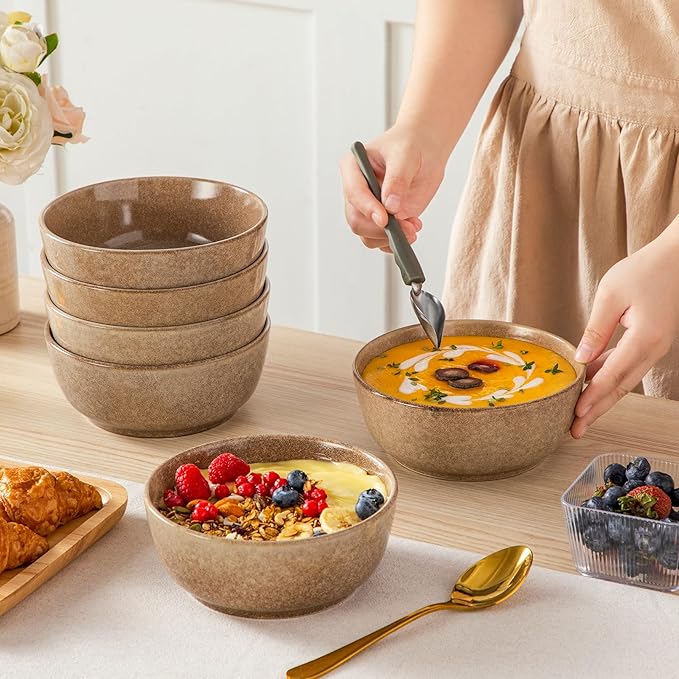 vancasso ANYA 18 Pieces Plates and Bowls Set, Caramel Dinnerware Sets, Reactive Glaze Dishes Set for 6, Ceramic Dishware Sets Kitchen Dinner Set, Microwave & Dishwasher Safe