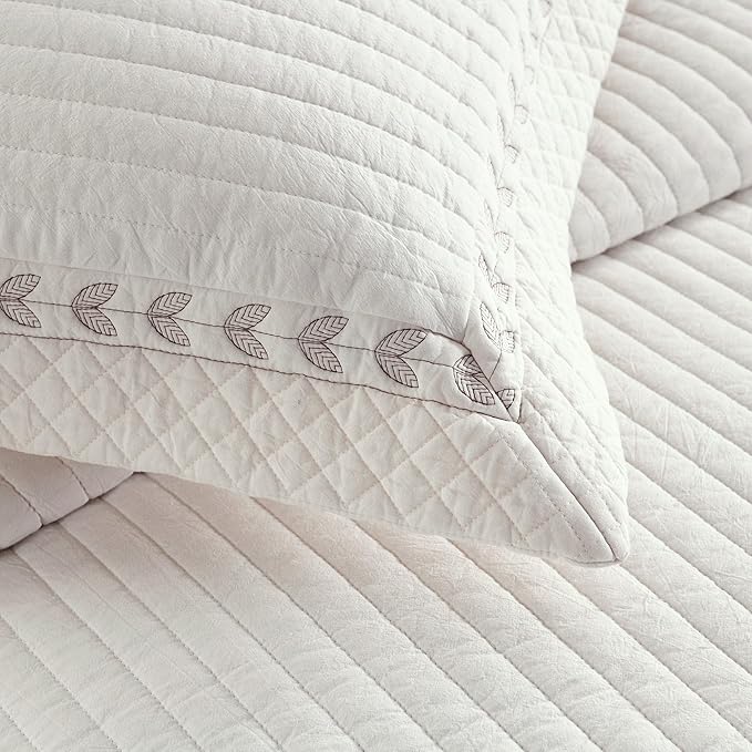 MarCielo 100% Cotton Quilt Set White Lightweight Bedspread with Scalloped Edge, Farmhouse Vintage Bedding, All Season Use(TC Off-White,King (114"x102"))