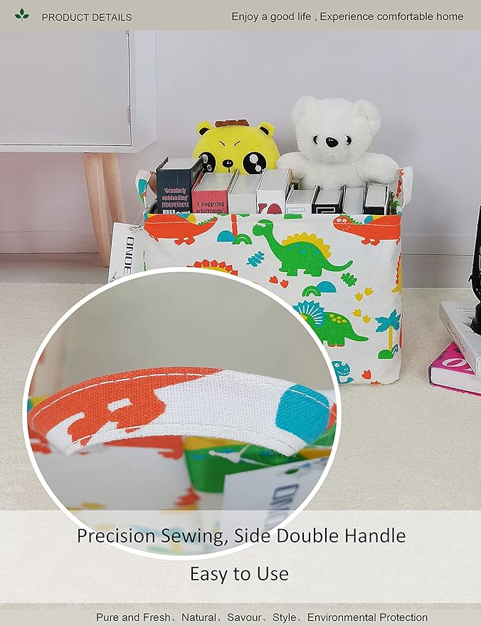 Rectangular Folding Laundry Basket, Canvas Basket,Nersury Hamper,Suitable for Children,Office,Bedroom,Clothes,Toys Storage(Dinosaur Paradise) (1)