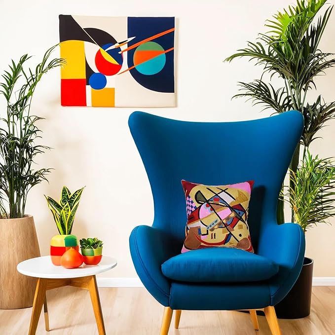 Kandinsky Modern Couch Pillow Cover - Yellow Gold | Abstract, Contemporary, Outdoor, Mid Century Chair Cushions | Handmade Wool Size 18x18