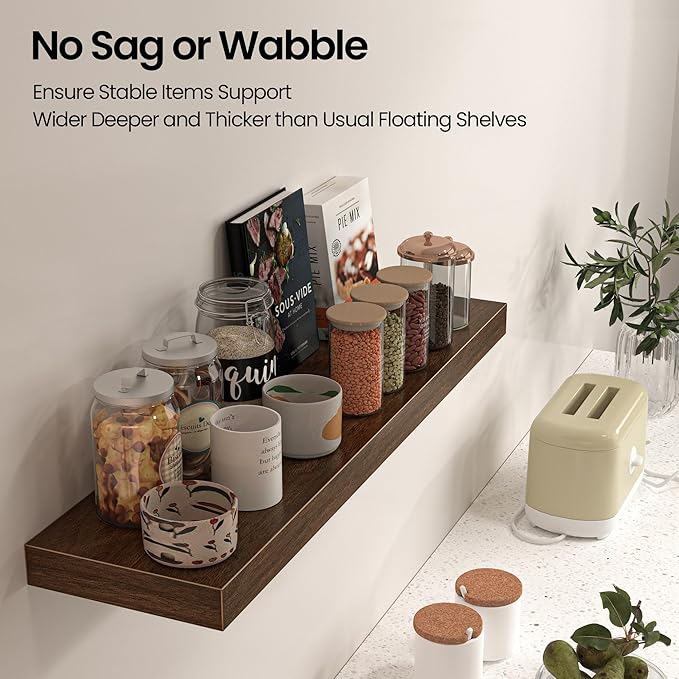 Floating Shelves for Wall, 31.5"W x 6.7"D x 1.5"H, Wooden Wall Mounted Display Shelves with Invisible Brackets for Living Room, Bedroom, Bathroom, Kitchen Decor and Storage, Set of 2, Walnut