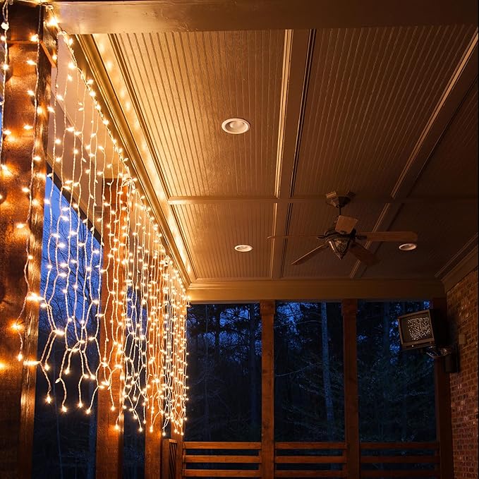Eueasy Curtain-Lights Outdoor, 300 LED-Fairy Lights, Connectable15×3.3 FT with 8 Lighting Modes, for Balconies, Fences, Stairs Guardrails