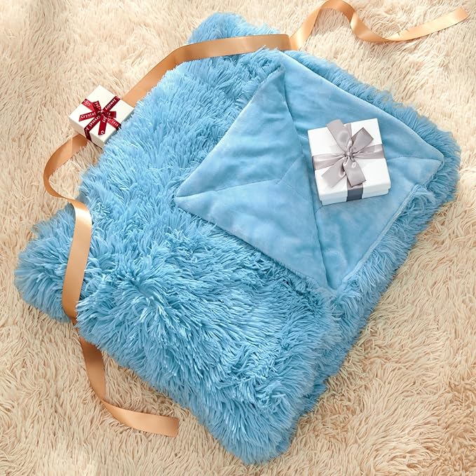 GONAAP Fuzzy Faux Fur Throw Blanket Sky Blue Super Soft Cozy Plush Fuzzy Shaggy Blanket for Couch Sofa Bed (Sky Blue, Throw(50"x60"))