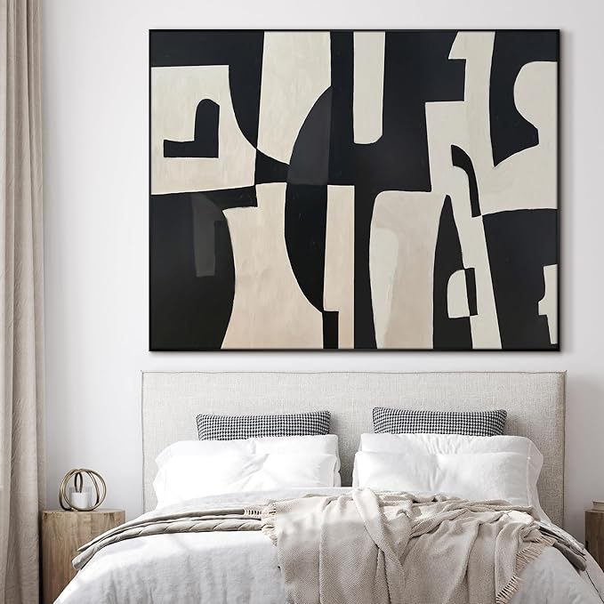 SIGNWIN 46"x60" Extra Large Framed Wall Art Black and White Abstract Geometric Design, Minimalist Modern Print for Home Living Room Bedroom Decor (Frame Assembly Required)