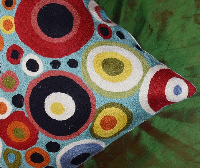 Turquoise Polka Dots Decorative Pillow Cover Contemporary Pillowcase Blue Modern Outdoor Chair Cushion Throw Sofa Couch Cushions Hand Embroidered Wool 18x18