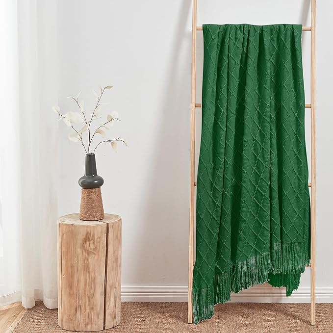 inhand Knitted Throw Blanket for Couch and Bed, Soft Living Room Home Decor Knitted Blanket with Tassel, Outdoor Lightweight Breathable Summer Blanket, Farmhouse Warm Woven Decorative, 50"x60"