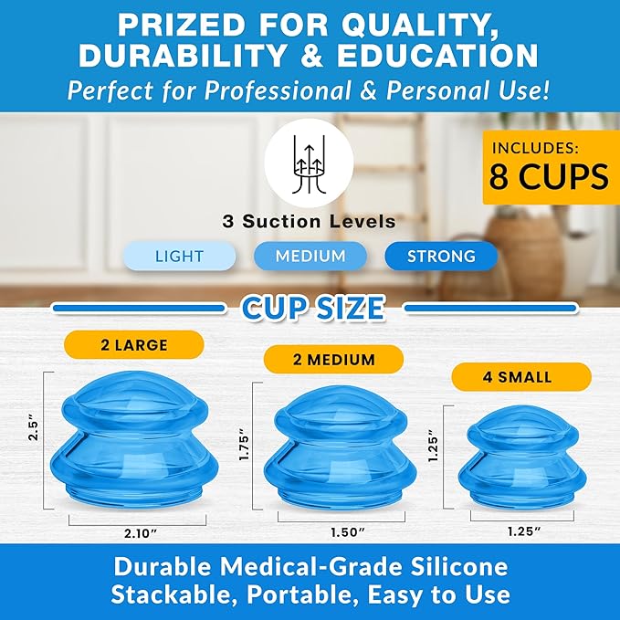Lure Essentials Edge Silicone Cupping Set, Cupping Kit for Massage Therapy, Long Lasting Cups for Professional & Home Use, Body Sculpt Cup for Cellulite, Ultra Transparent Blue (8 Count)