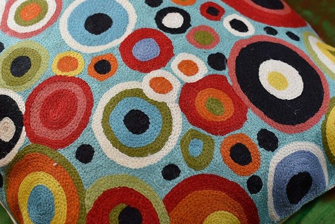 Turquoise Polka Dots Decorative Pillow Cover Contemporary Pillowcase Blue Modern Outdoor Chair Cushion Throw Sofa Couch Cushions Hand Embroidered Wool 18x18