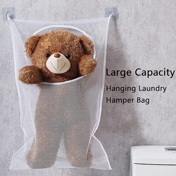 Resdenio Hanging Laundry Hamper Bag, Portable Laundry Bag, 30 x 20 Inch Large Foldable Wall Hanging Laundry Basket with 2 Adhesive Hooks for Dirty Clothes Organization and Storage