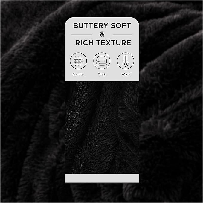 Bedsure GentleSoft Fluffy Black Throw Blanket Gifts for Men, Black Decor Soft Cozy Fuzzy Plush Minky Thick Warm Sherpa Fleece Faux Fur Throws for Couch Bed, Furry Blanket Gifts for Mom Dad, 50x60