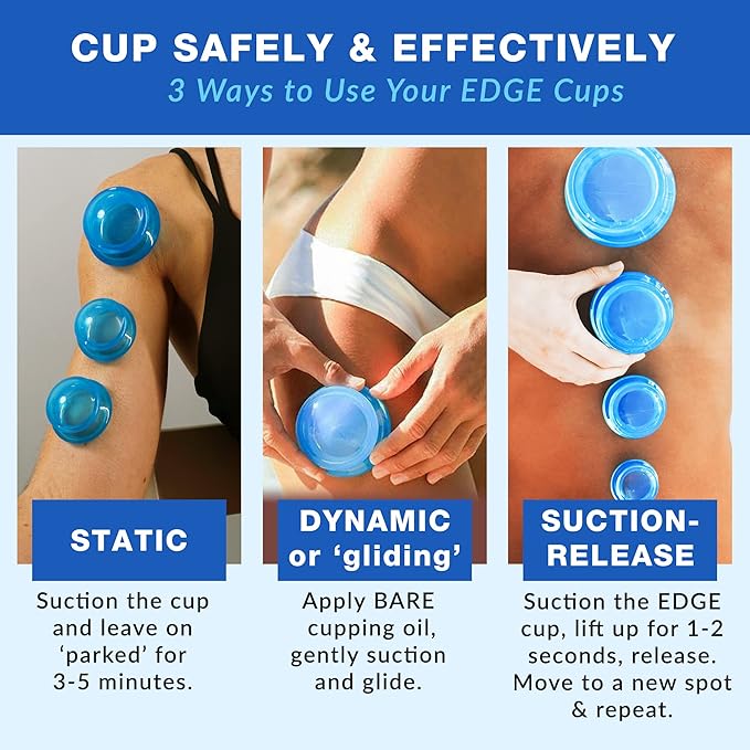 Lure Essentials Edge Silicone Cupping Set, Cupping Kit for Massage Therapy, Long Lasting Cups for Professional & Home Use, Body Sculpt Cup for Cellulite, Ultra Transparent Blue (8 Count)