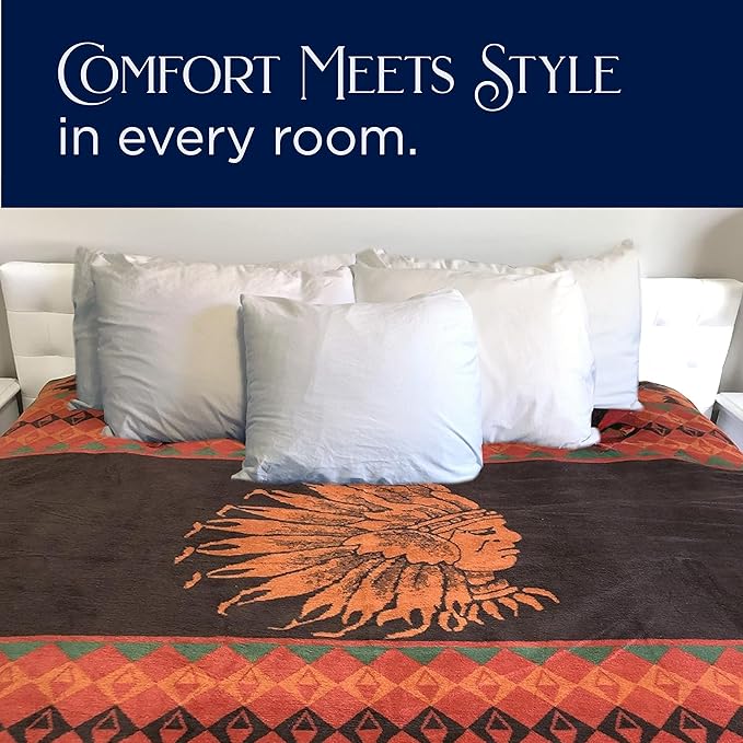 Beacon Blankets Southwestern Chief Henry Native American Design Throw - 72" x 86" Blanket Only - Premium Plush Blanket Can be Used for Twin or Full Size Bed