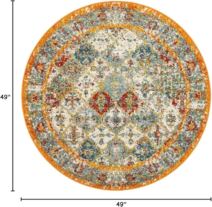 Unique Loom Rosso Collection Vintage, Traditional, Bohemian, Geometric, Distressed, Southwestern Area Rug, 4' 0" x 4' 0", Multi/Orange