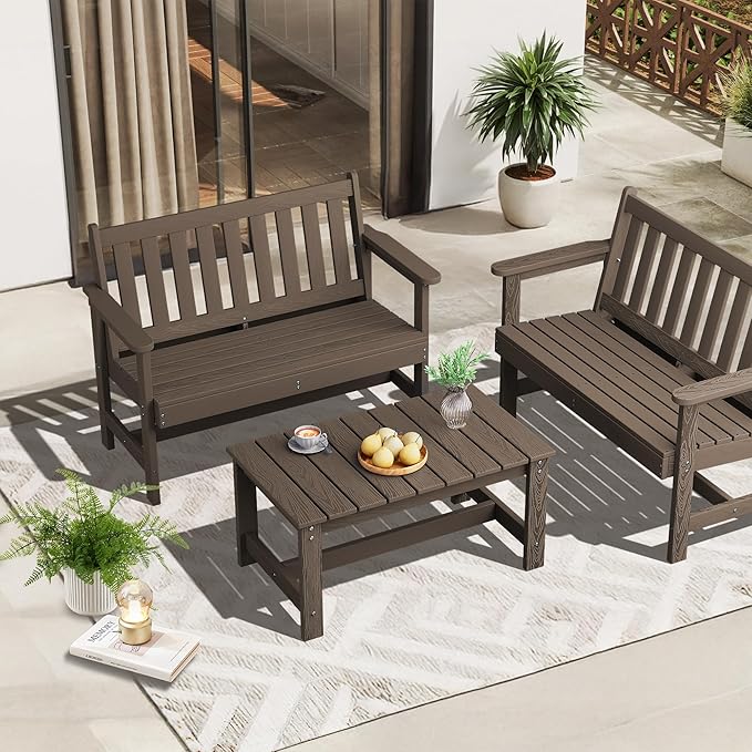 SERWALL HDPE Patio Coffee Table, Rectangle Outdoor Coffee Table, All Weather Patio Table for Deck, Pool, Balcony, Indoor or Outdoor Use, Coffee