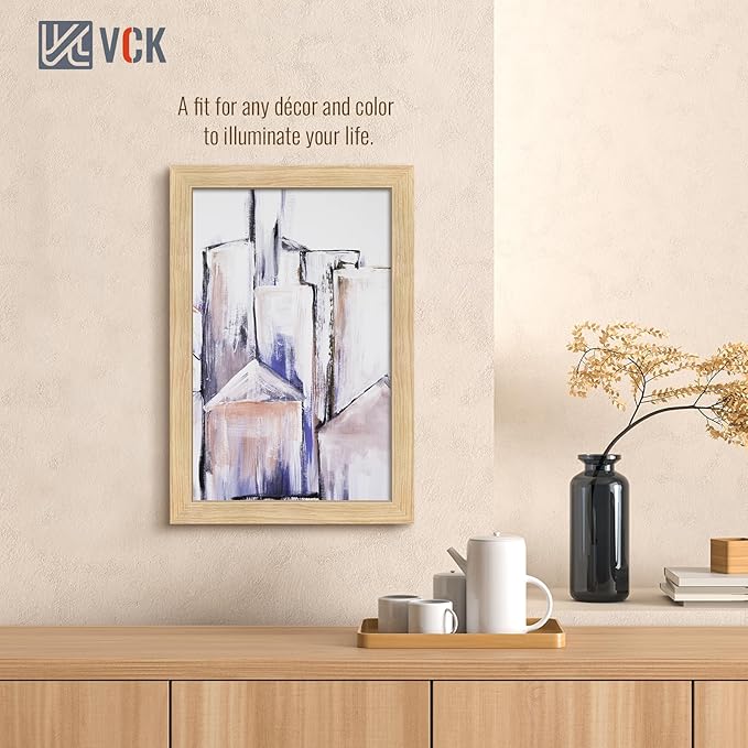 VCK 11x17 Picture Frame 3 Pack - Oak, Natural Solid Wood Poster Frames, Wall Gallery Frame