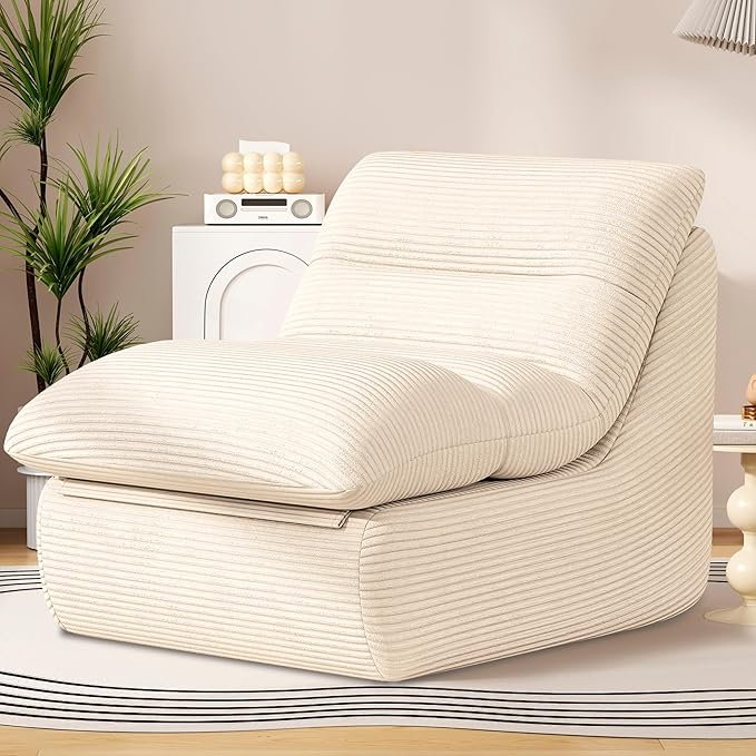 Misolant Bean Bag Chairs,Big Corduroy Fabric Sofa Bean Bag Chair for Adults and Teens with High-Resilience Sponge, Non-Slip Base Floor Lounge Sofa for Home, Living Room, Bedroom, Gaming Beige White
