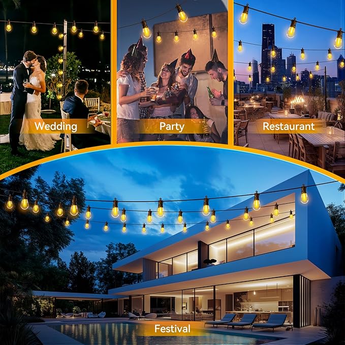 Outdoor String Lights Patio LED Light Outside - 20M 18+1 S14 LED with Remote Control 65ft Porch Lighting IP65 Waterproof